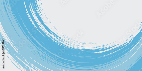 A light blue and white abstract background featuring brush stroke patterns in a circular design element