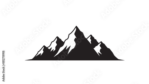 Mountain range silhouette simple vector illustration of rocky peaks isolated on white background for outdoor adventure designs