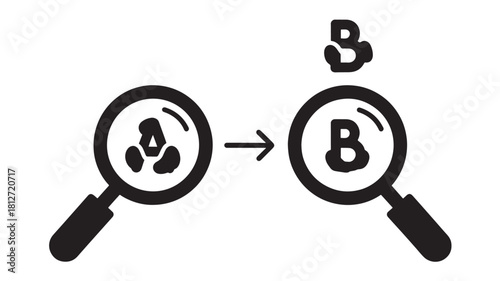 Magnifying glass vector icon showing transformation flat design illustration for business process and improvement isolated on white background