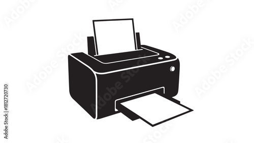 Black and white printer vector illustration simple flat design isolated on white background for office equipment and technology concepts