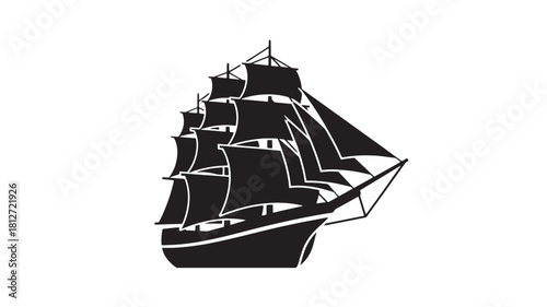 Sailing ship vector illustration vintage tall ship with sails isolated black and white design element