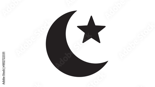 Crescent moon and star icon simple flat vector symbol isolated on white background for Islamic design