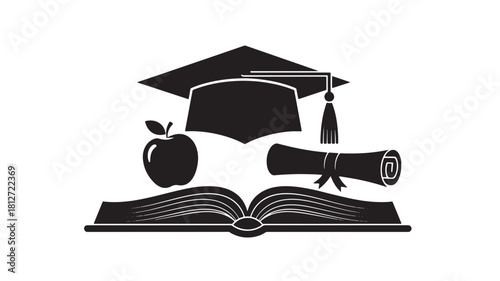 Education icon with graduation cap book apple and diploma vector illustration for school and learning concepts isolated on white background