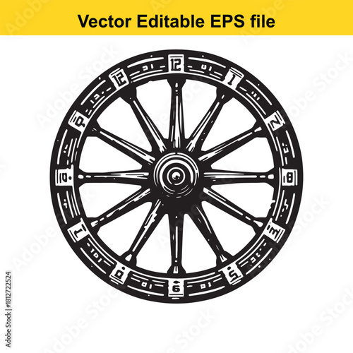 Vintage wagon wheel with number marking isolated on