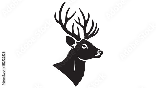 Elegant deer head silhouette vector illustration of a stag with antlers isolated on white background for logo design