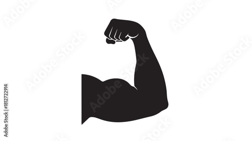 Silhouette of a muscular arm flexing a vector illustration of strength and power isolated on white background