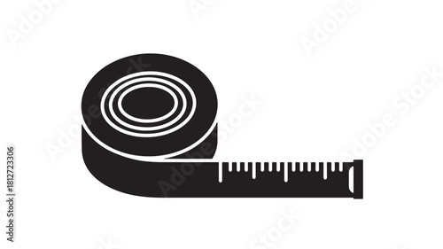 Black measuring tape vector icon simple flat design element for construction and tailoring isolated on white background