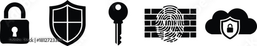 Security icons set lock shield key fingerprint cloud protection vector illustration