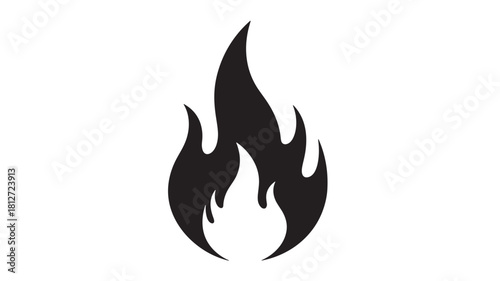 Black flame vector icon simple flat glyph design isolated on white background for graphic design elements