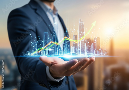 Futuristic Smart City Finance Visualization.