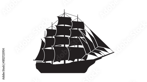 Sailing ship silhouette vintage tall ship vector illustration isolated on white background