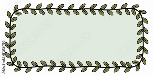 Rectangle frame with light green fill and border of green leaves on a white background design element