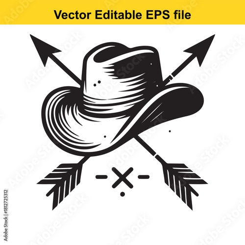 Cowboy hat with crossed arrows emblem vector design