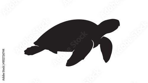 Black silhouette of a sea turtle vector illustration of a marine animal isolated on white background
