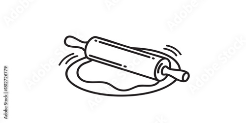 Rolling dough line icon, cooking food concept. Vector graphics. Wooden roller sign on white background, style icon mobile or web design.
