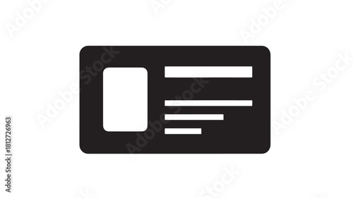 Black and white ID card icon simple flat vector design isolated on white background for web and mobile apps