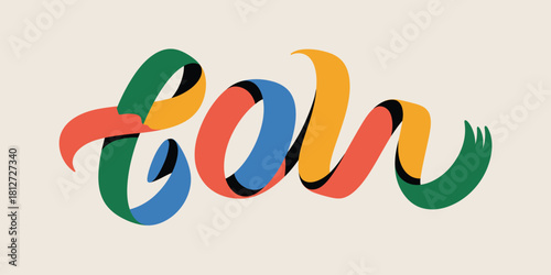 A colorful ribbon forming a word on a light background with a playful and modern design element used