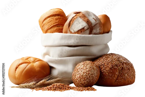 Panel kuchenny z motywem Chleb i bułki w torbie na białym tle
