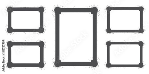 A set of five gray rectangular frames with rounded corners and a distressed spray paint effect on white