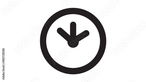 Clock icon with arrow pointing down simple flat vector glyph isolated on white background for app design and user interface