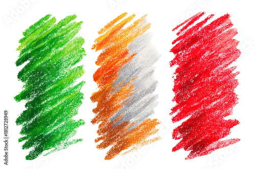 Italian Flag Inspired Hand Drawn Crayon Brush Strokes on Transparent Background