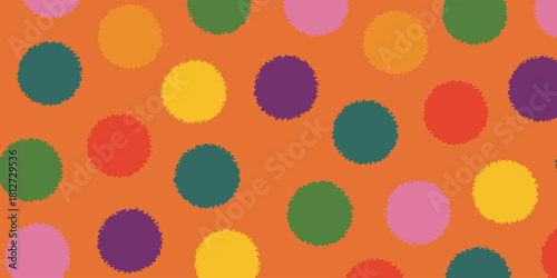 An orange background filled with colorful circles of various sizes and slightly blurred edges pattern design
