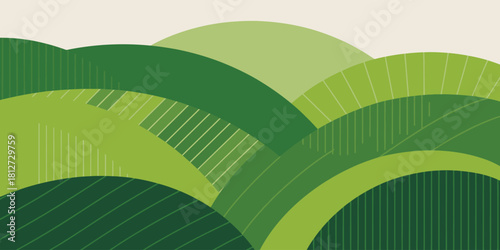 Abstract illustration of rolling green hills with varying shades and textures in a landscape view