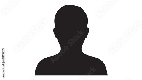 Silhouette of a persons head and shoulders simple flat vector design isolated on white background for user profile