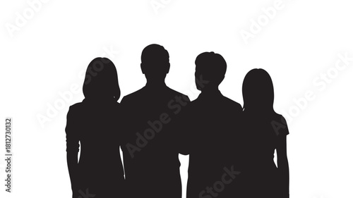 Silhouette of a group of people diverse team standing together vector illustration on white background