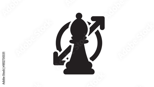 Chess bishop icon with arrows strategic move concept in flat vector design isolated on white background