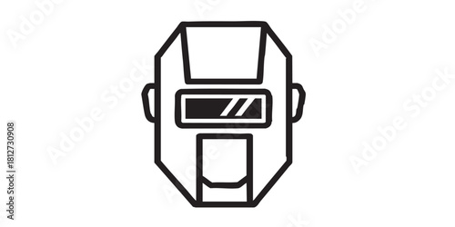 Man head with protective metal mask line icon, safety workwear concept. Vector graphics. Boy face with mask for welding sign on white background, style icon mobile or web design