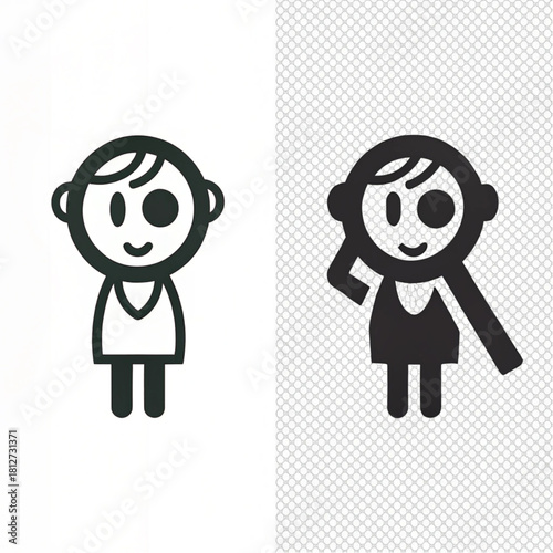 Simple black winking girl character icons, one outline style and one solid silhouette style.