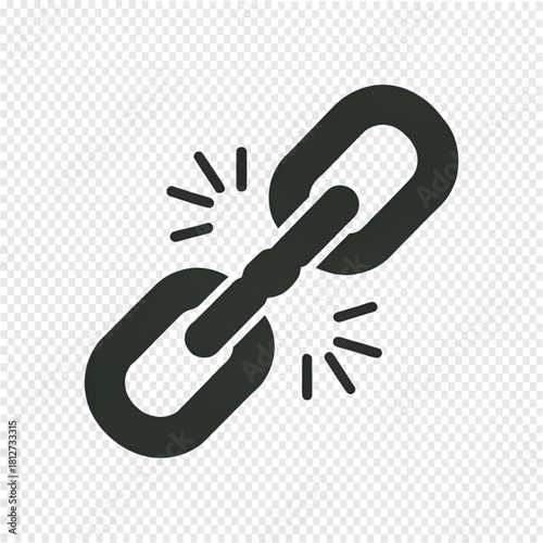 Stylized black icon of a breaking chain with two links and stress lines indicating the snap.