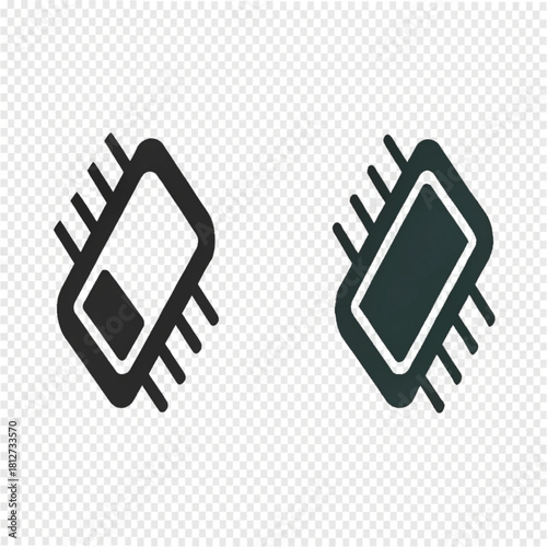 A set of two stylized, tilted computer microchip icons, one black and one dark green.