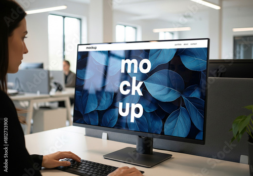 Computer screen mockup in office