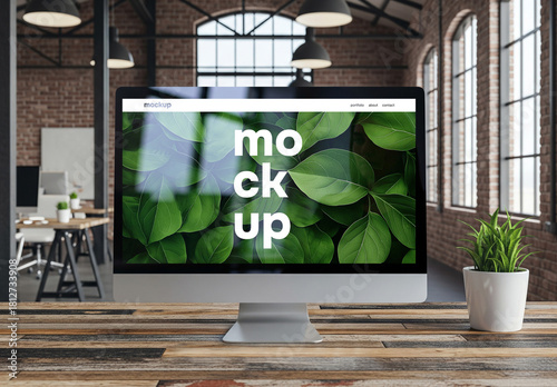 Computer screen mockup in office