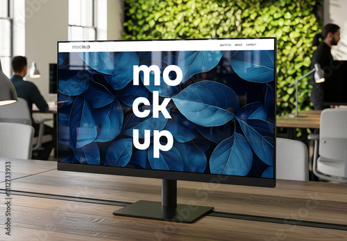 Computer screen mockup in office