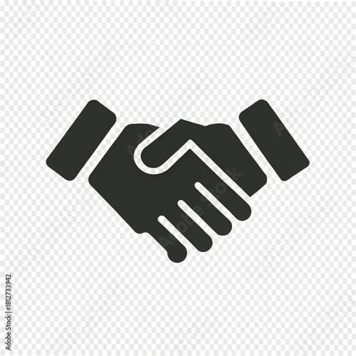 Solid black minimalist icon of two hands clasped in a firm handshake, symbolizing agreement and partnership.