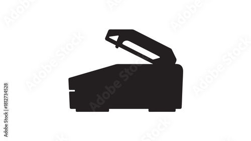 Silhouette of a scanner with open lid simple vector illustration for office equipment isolated on white background