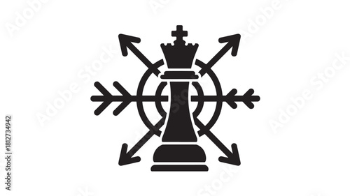 Chess king piece with arrows strategic direction concept vector icon for business and marketing strategy