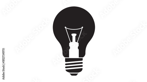 Black light bulb vector icon simple flat glyph design isolated on white background