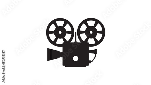 Vintage movie camera icon black silhouette vector illustration isolated on white background for film and video production