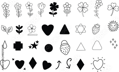 Hand drawn doodle sketch collection of various shapes and symbols
