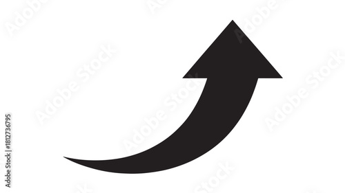 Simple black arrow pointing up and right curved direction indicator for navigation and user interface design isolated vector illustration