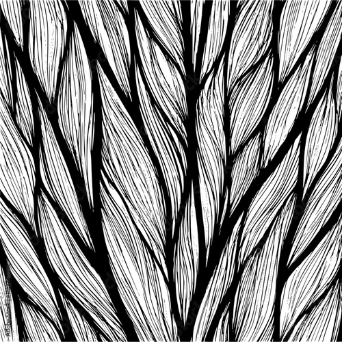 Abstract black and white line art pattern background design with organic leaf and nature element concept art