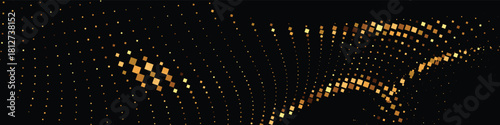Golden halftone luminous wave grid with glowing dotted curves forming a rich abstract texture ideal for luxury themed layouts elegant digital art pieces and dramatic decorative backgrounds