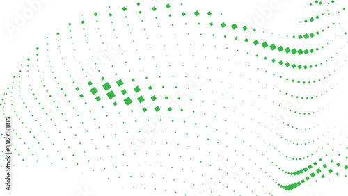 Green halftone wave gradient field with vibrant dotted curves forming a lively abstract pattern perfect for fresh modern layouts eco inspired designs and energetic decorative backgrounds