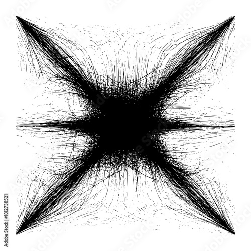 Abstract black and white starburst design with lines and geometric shapes for modern art and background use