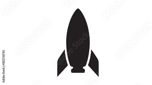 Simple black rocket glyph vector illustration of a space shuttle isolated on white background for app design