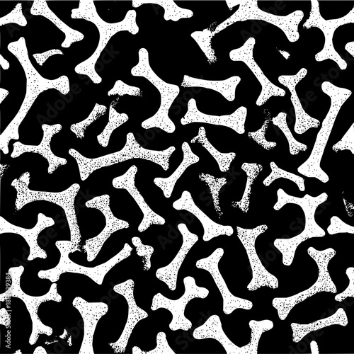 Seamless bone pattern vector background halloween skeleton spooky horror white black repeat design texture wallpaper 100